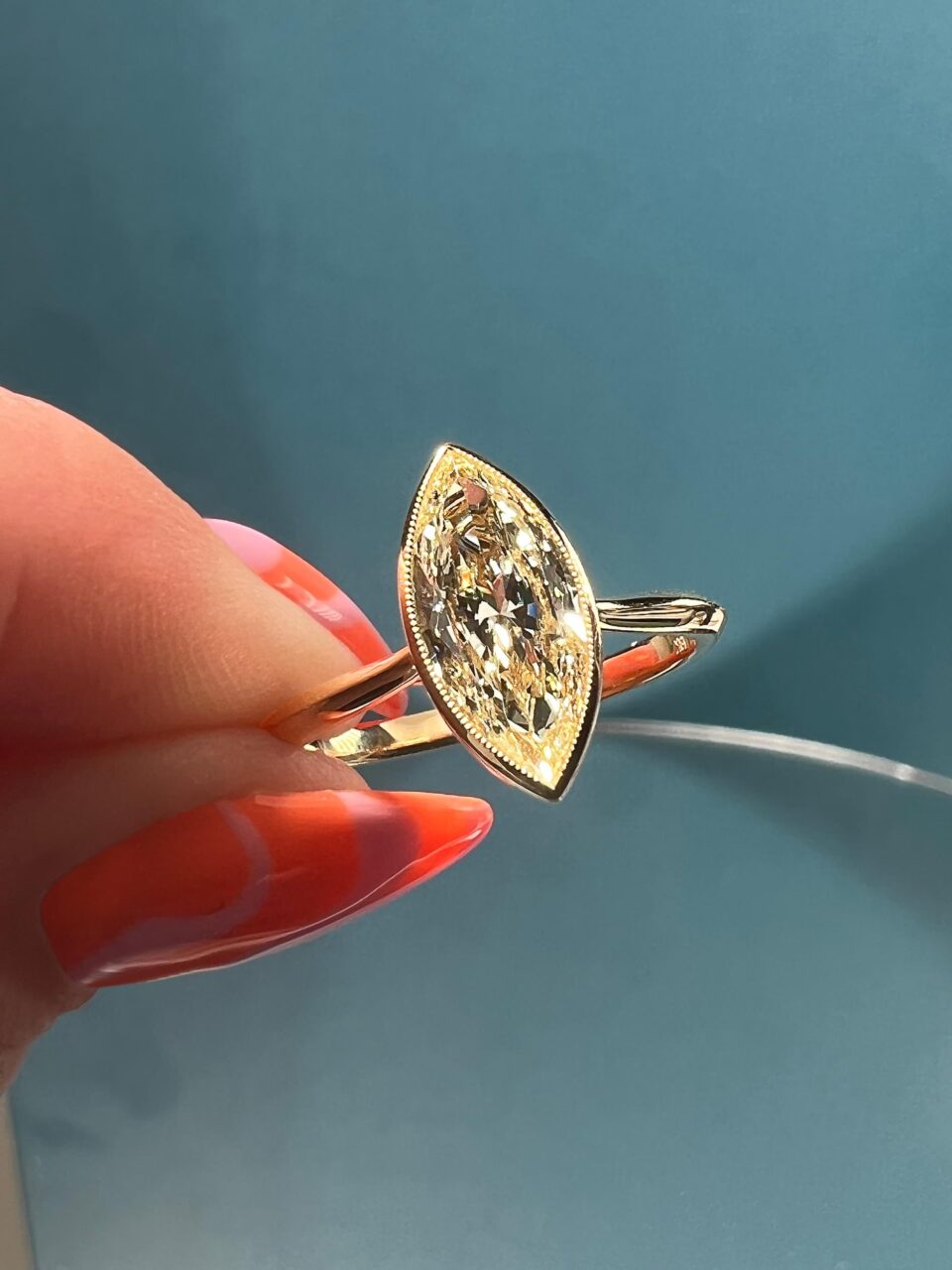 Champagne solitaire Marquise diamond ring 