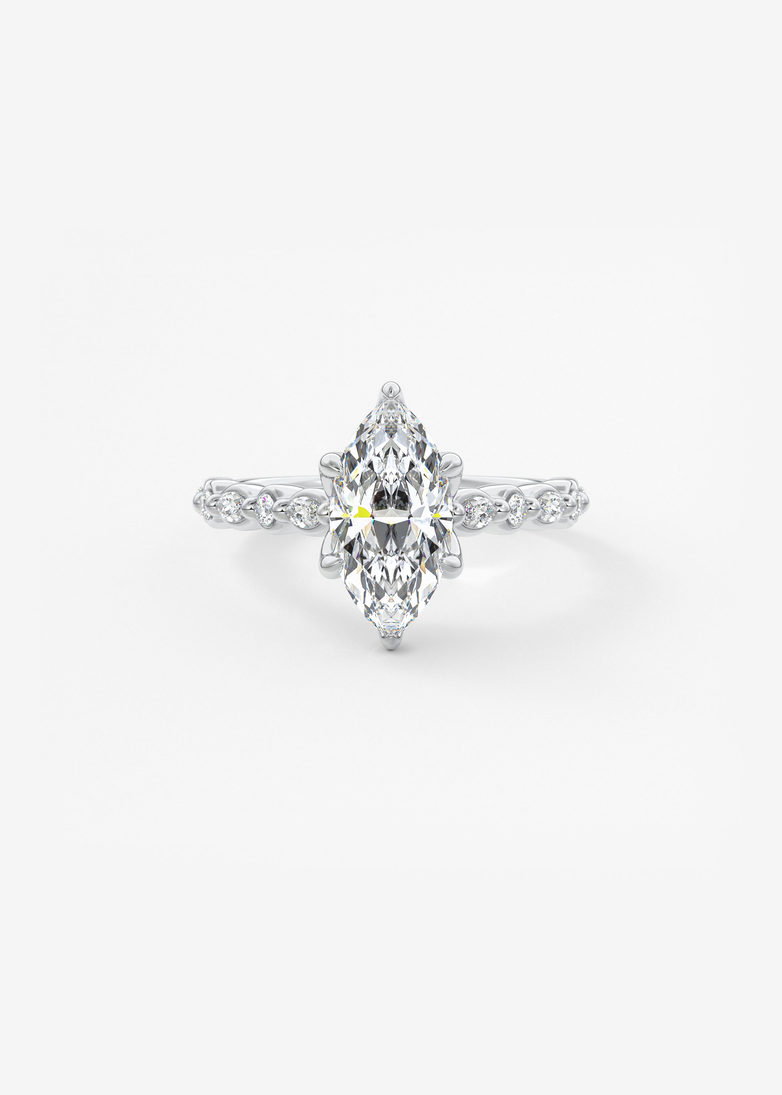 The Chantilly engagement in WG metal featuring Marquise cut with Prong,Diamond Details setting