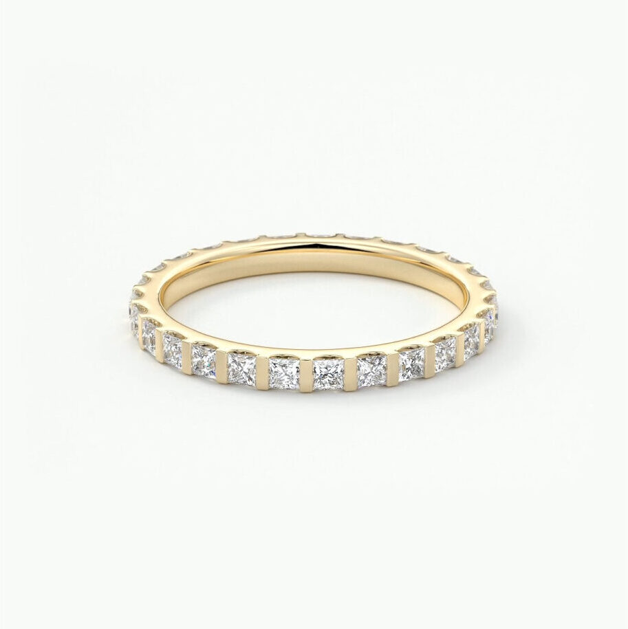bar set princess cut diamond eternity ring in yellow gold 