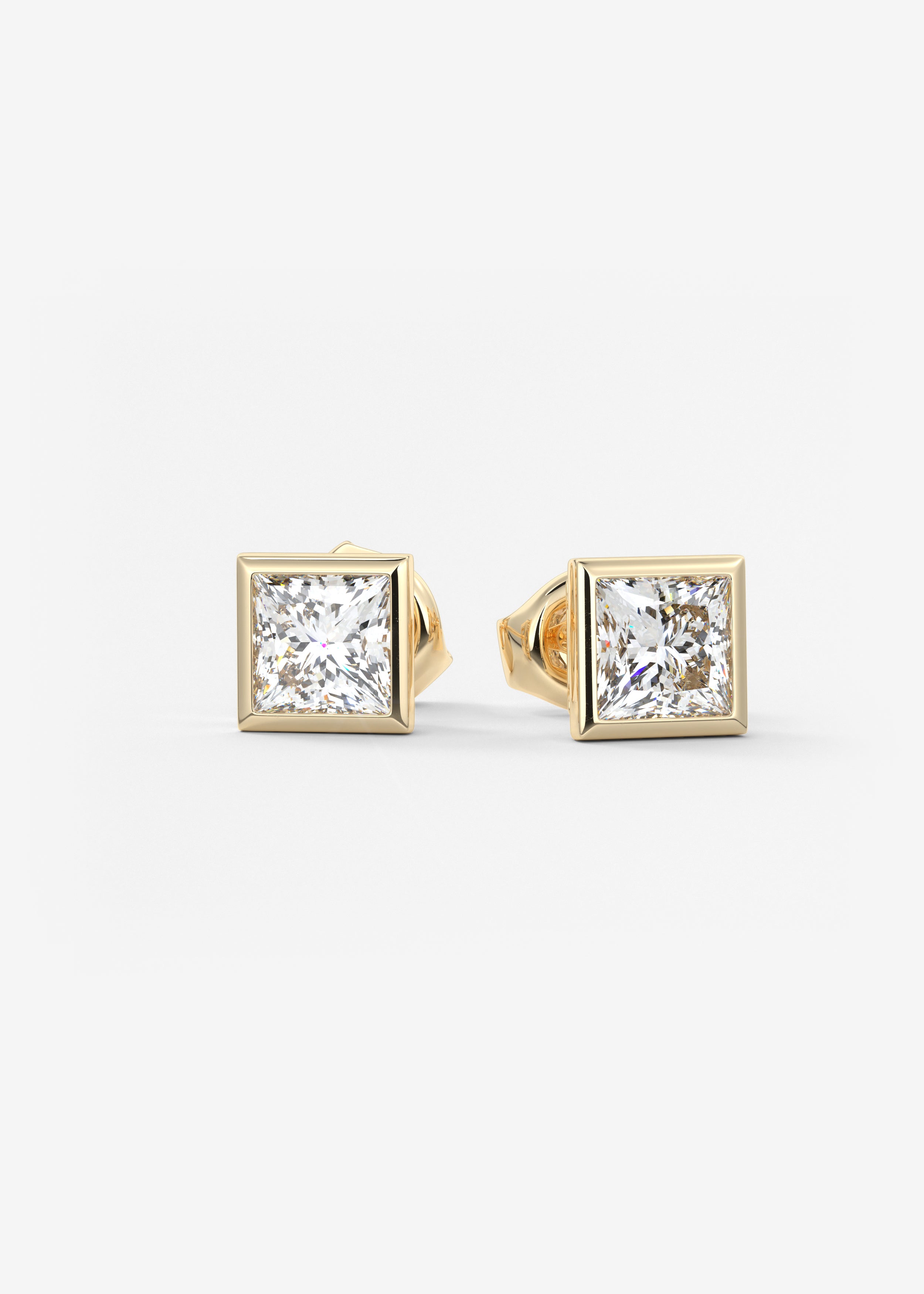 The Lowrider  stud in YG metal featuring Princess cut with Bezel,Solitaire setting