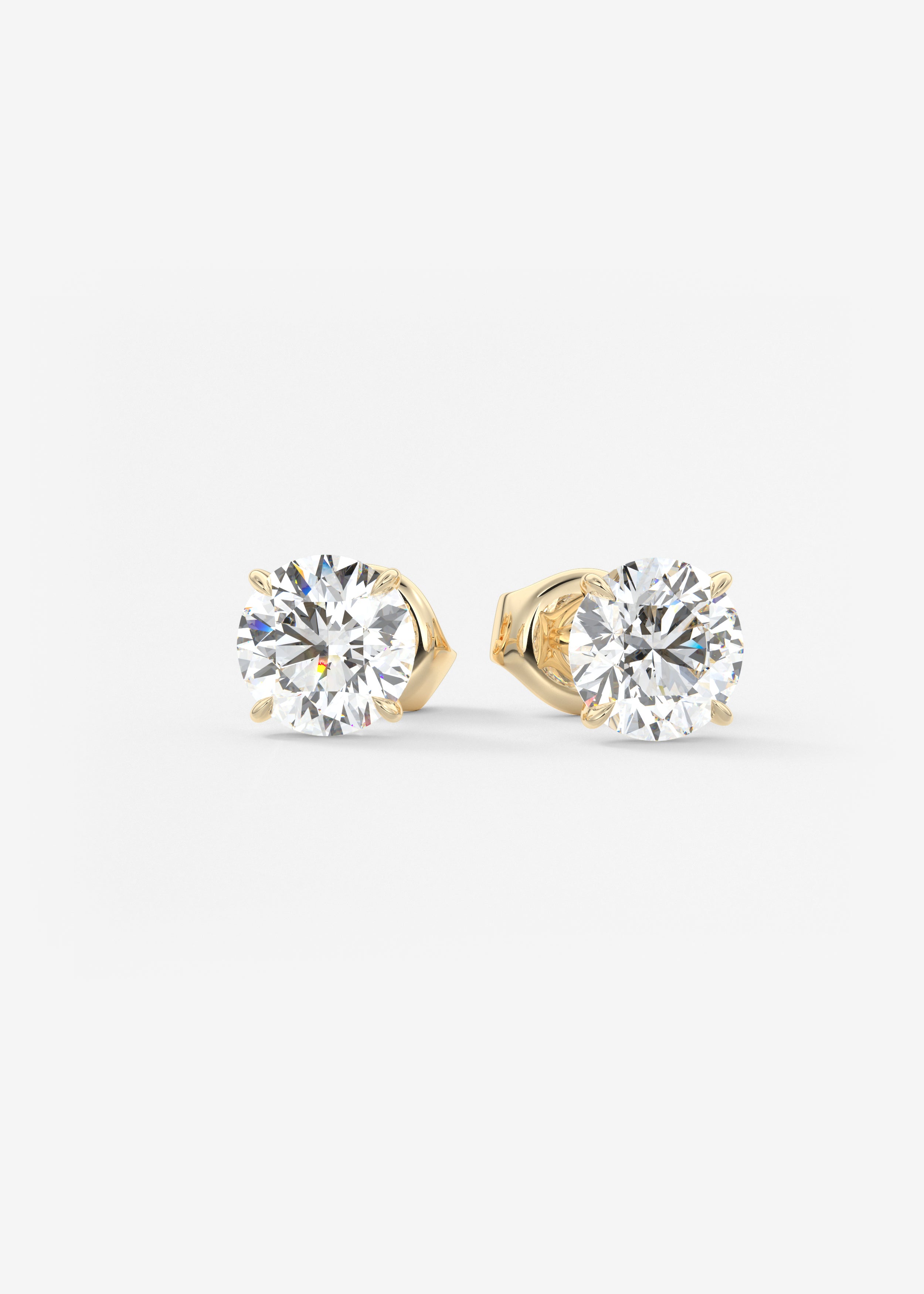 Single Scoop  stud in YG metal featuring Round,Round Brilliant cut with Prong,Solitaire setting